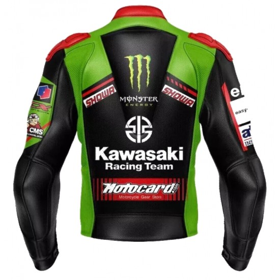 Kawasaki SBK Monster Energy Custom Motorcycle Racing Jacket Black Green Red