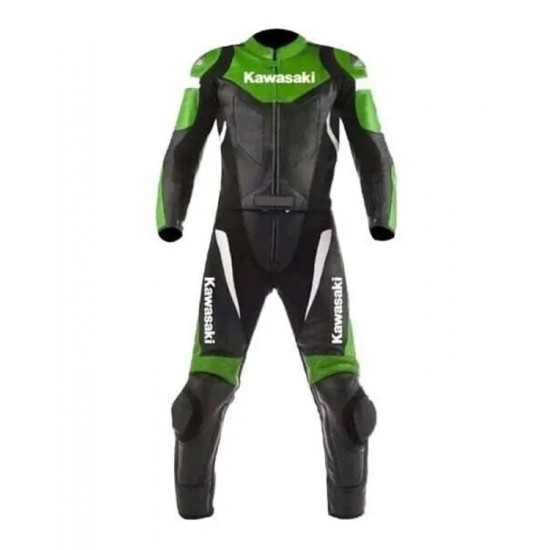 Custom Kawasaki Motorcycle Leather Racing Suit Black Green