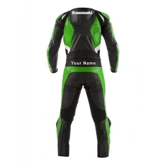 Custom Kawasaki Motorcycle Leather Racing Suit Black Green