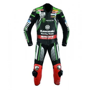 Custom Kawasaki Ninja Monster Motorcycle Leather Racing Suit Black Green Red