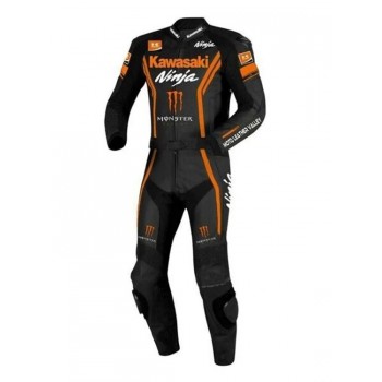 Custom Kawasaki Ninja Monster Motorcycle Leather Racing Suit Black Orange