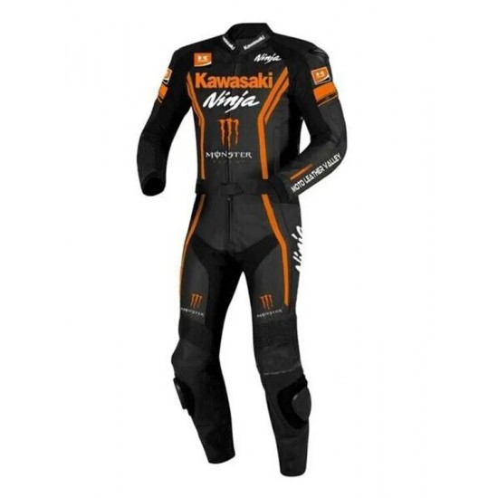 Custom Kawasaki Ninja Monster Motorcycle Leather Racing Suit Black Orange