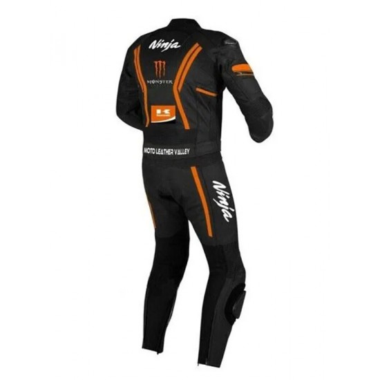 Custom Kawasaki Ninja Monster Motorcycle Leather Racing Suit Black Orange