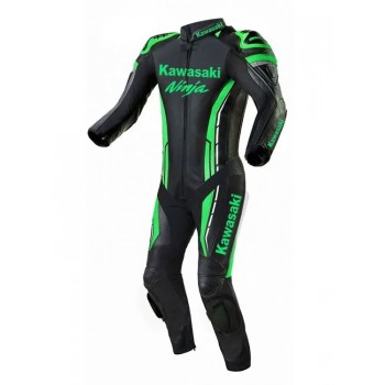 Custom Kawasaki Ninja Motorbike Leather Racing Suit Black Green