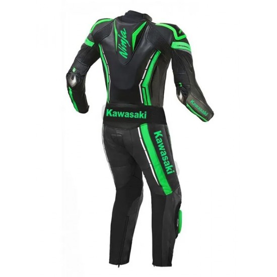 Custom Kawasaki Ninja Motorbike Leather Racing Suit Black Green