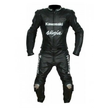 Custom Kawasaki Ninja Motorcycle Leather Racing Suit Black White