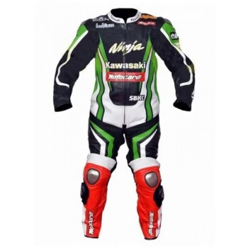 Custom Kawasaki Ninja SBK Motorcycle Leather Racing Suit Black Green Red