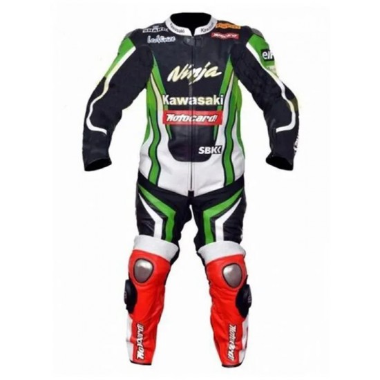 Custom Kawasaki Ninja SBK Motorcycle Leather Racing Suit Black Green Red