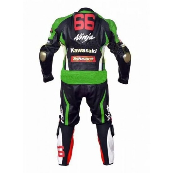 Custom Kawasaki Ninja SBK Motorcycle Leather Racing Suit Black Green Red