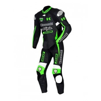 Custom Kawasaki Ninja ZX10R Motorcycle Leather Racing Suit Black Green