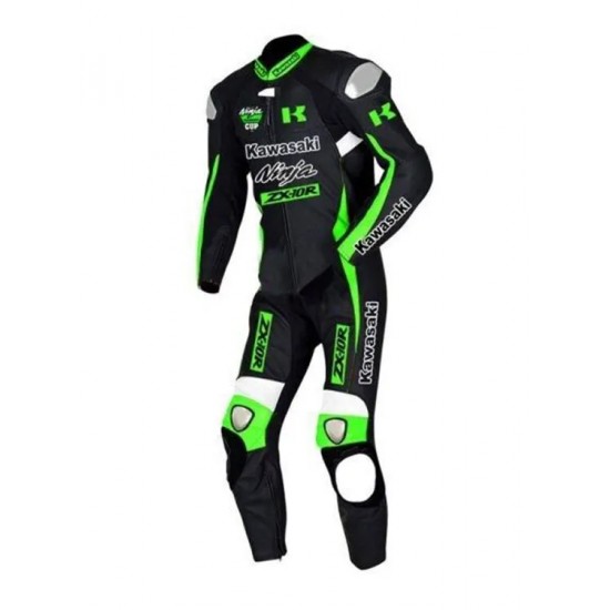 Custom Kawasaki Ninja ZX10R Motorcycle Leather Racing Suit Black Green